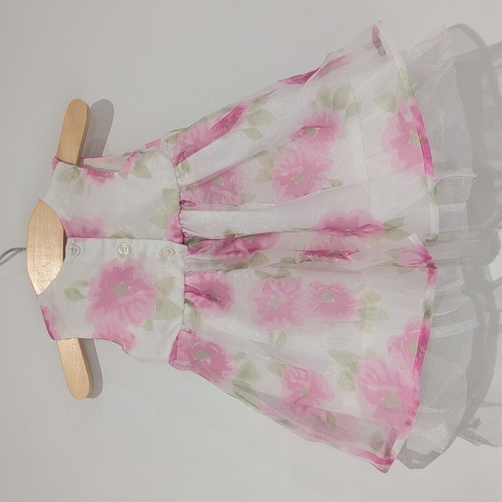 Pink & White floral Chiffon sleeveless dress size 6 Months (3 for $15) - Picture 3 of 5